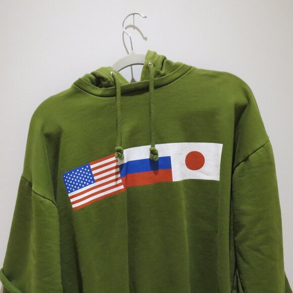 GOSHA RUBCHINSKIY Double Sleeve Flag Print Hoodie Green Street Casual Avant Gard - Picture 3 of 15